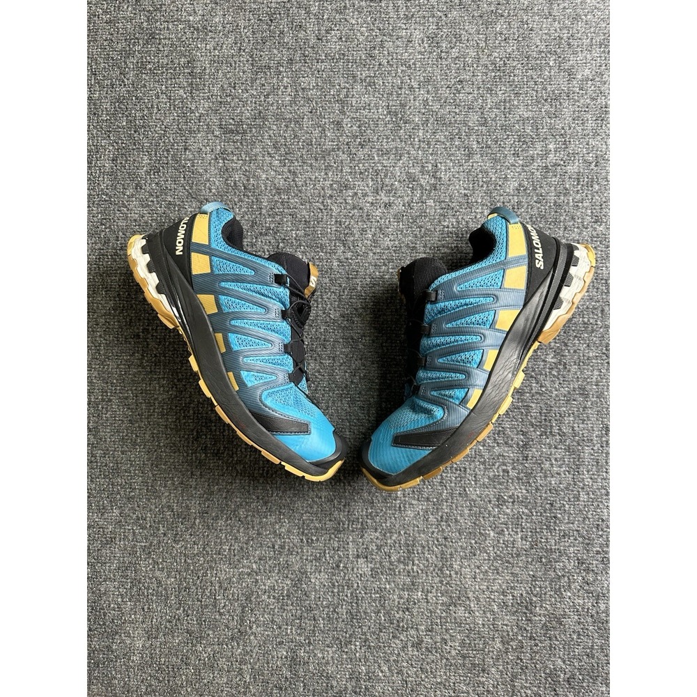Men's Salomon XA Pro 3D V8 Blue Yellow Trail Running Shoes, Size US 11